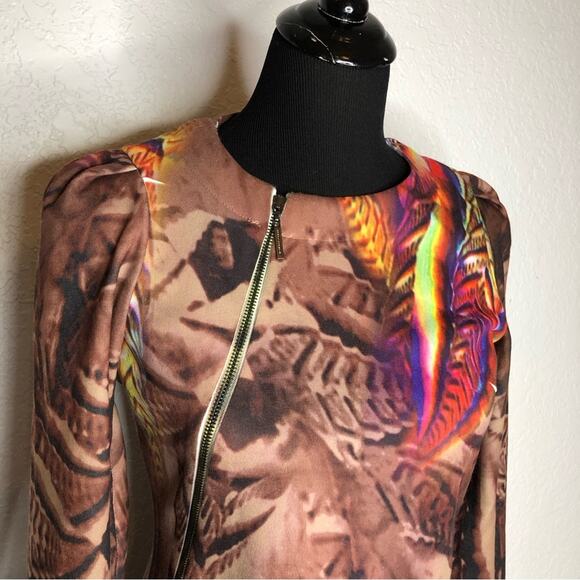 Adolfo Dominguez brown graphic print asymmetrical zip knit dress size Small - Picture 3 of 15